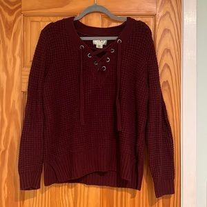 Ruby Moon Maroon Lace-up Sweater